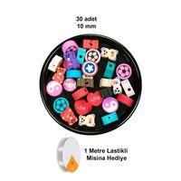 30 Adet 10 mm Polimer Kil Fimo Boncuk Takı Bileklik + 1 Metre Lastikli Misina Hediye - Karışık Renkli