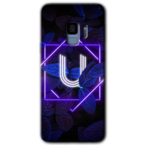 Samsung Galaxy S9 Kılıf HD Desen Baskılı Arka Kapak + Temperli Cam - Dark Neon Yaprak U Harfi