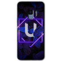 Samsung Galaxy S9 Kılıf HD Desen Baskılı Arka Kapak + Temperli Cam - Dark Neon Yaprak U Harfi