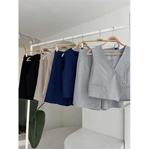 Çapraz Düğmeli Ve Bermuda Şortlu Yelekli Takım 10171