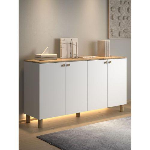 Nora Bohem Ledli Konsol Çok Amaçlı Dolap Mutfak Dolabı 160 Cm 4 Kapaklı  Atlantik Çam / Beyaz