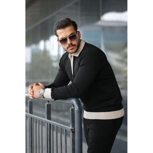 Erkek Kol Ve Yaka Detaylı Uzun Kollu Triko