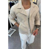 Slimfit Yakalı Düğme Kapamalı Astarsız Yan Cep Kaşe Ceket