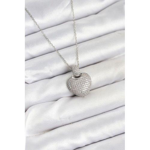 316L Çelik Zincir Gümüş Renk Zirkon Taşlı Kalpli Kadın Kolye
