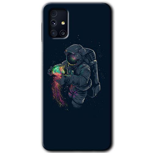 MRCİLETİSİM MRCİLETİSİM Samsung Galaxy M31s Kılıf HD Desen Baskılı Arka Kapak + Temperli Cam - Astronot Kıyafeti