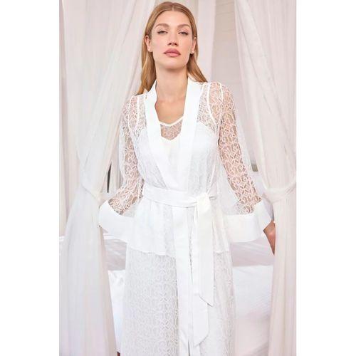 Uzun Kollu Dantelli Ve Kuşaklı Sabahlık