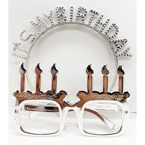 İt's My Birthday Yazılı Taç Ve Mum Şekilli Gözlük Seti Gümüş Renk