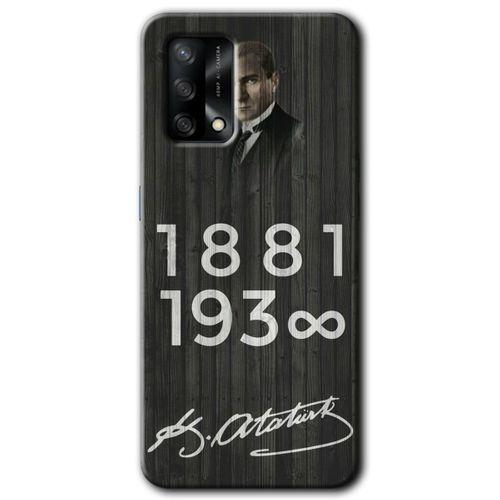 Oppo A74 Kılıf Baskılı Kapak - Atatürk Ahşap İmza + 5D Tam Kaplayan Cam
