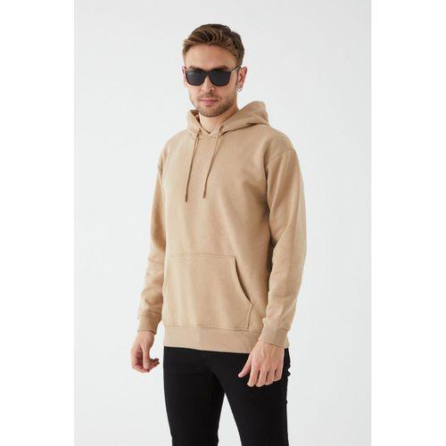 Unisex Oversize Kanguru Cep Kapüşonlu Sweat, Sütlü Kahve Renk, S M L XL Beden Sweat