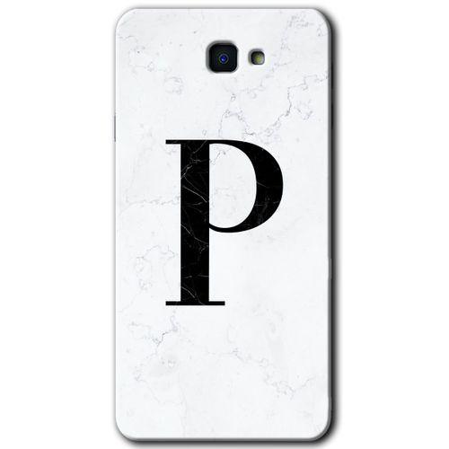Potkal Hediye Fabrikası Samsung Galaxy J7 Prime 2 Kılıf HD Desen Baskı Arka Kapak+ Temperli Cam-Beyaz Mermer Desenli P Harfi