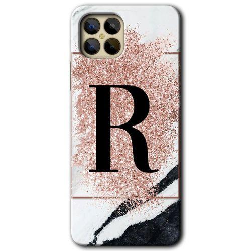 Omix X600 Kılıf HD Desen Baskılı Arka Kapak - Pembe Mermer Desenli R Harfi