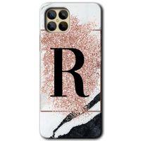 Omix X600 Kılıf HD Desen Baskılı Arka Kapak - Pembe Mermer Desenli R Harfi