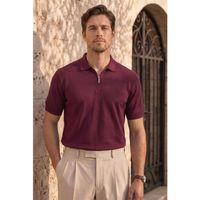 Linus Fermuarlı Polo Yaka Kısa Kollu İnce Triko Erkek T-Shirt - Bordo