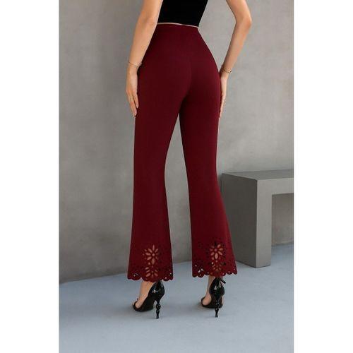 Kadın Yüksek Bel Paçaya Doğru Genişleyen Lazer çiçek Kesim Detaylı Ithal Krep Pantolon