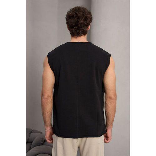 Mantius Oversize Bisiklet Yaka Erkek Atlet Kolsuz T-Shirt - Siyah