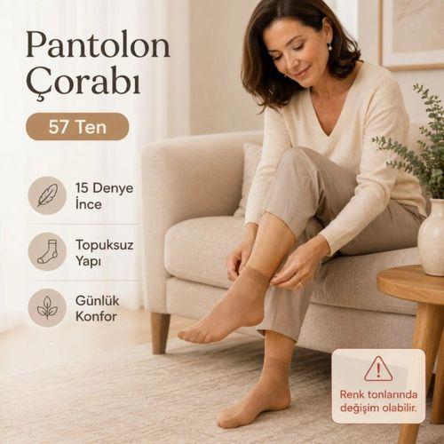 Kadın Pantolon Çorabı 12 Çift Siyah Ve Ten İnce Topuksuz Günlük Rahat Bilek Çorabı