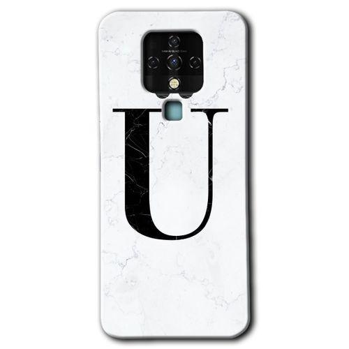Tecno Camon 16 Kılıf HD Desen Baskılı Arka Kapak - Beyaz Mermer Desenli Ü Harfi