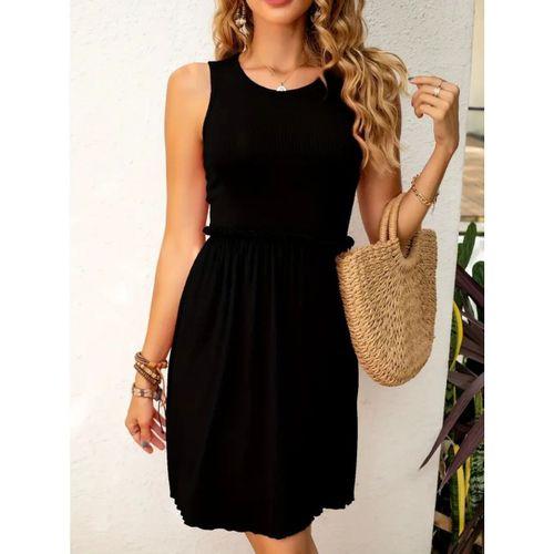 Kadın Kolsuz Bel Lastik Ve Büzgü Detay Viskon Mini Elbise