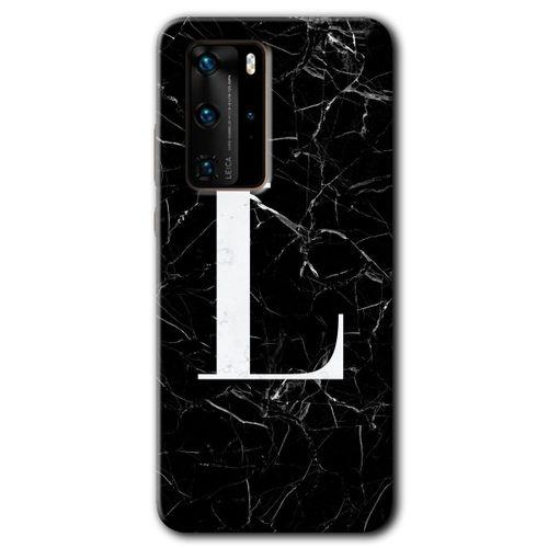 Huawei P40 Pro Kılıf HD Desen Baskılı Arka Kapak - Siyah Mermer Desenli L Harfi