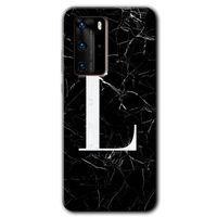 Huawei P40 Pro Kılıf HD Desen Baskılı Arka Kapak - Siyah Mermer Desenli L Harfi