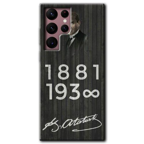 Samsung Galaxy S22 Ultra HD Baskılı Kılıf + 9D Tam Ekran Koruyucu - Atatürk Ahşap İmza