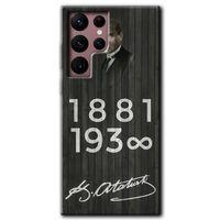 Samsung Galaxy S22 Ultra HD Baskılı Kılıf + 9D Tam Ekran Koruyucu - Atatürk Ahşap İmza