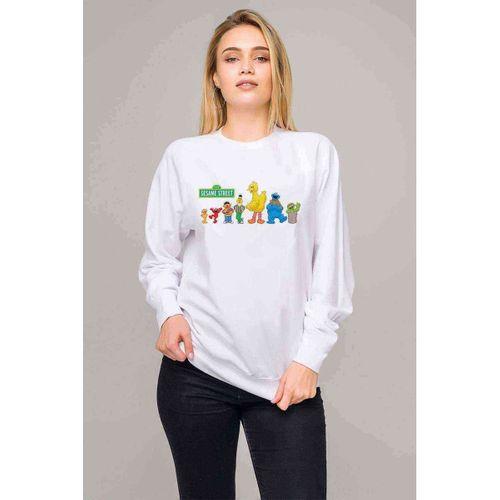 Sesame Street Baskılı Beyaz Kadın Sweatshirt