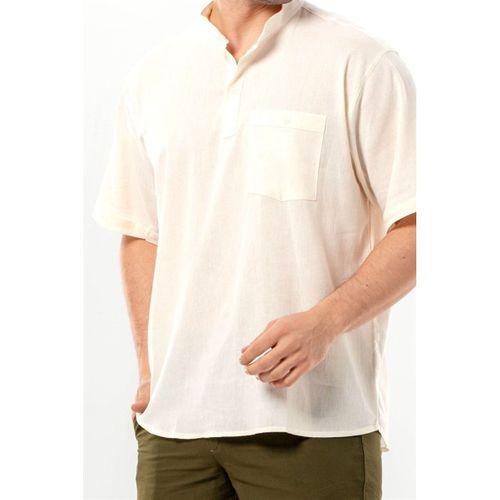 Kısa Kol Şile Bezi Tek Cepli Hakim Yaka Erkek Yazlık Tshirt Krem 3002