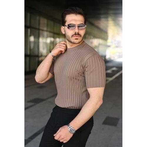 Erkek Fitilli Bisiklet Yaka Kısa Kollu Tişört