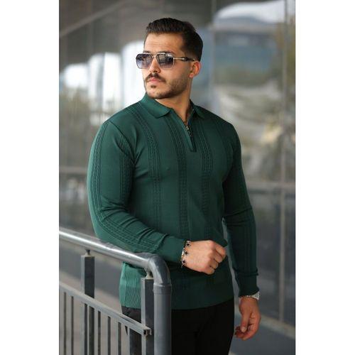 Erkek örgü Desen Fermuar Yaka Uzun Kollu Triko