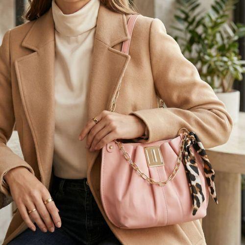 Leopar Desenli Fular Detaylı Pudra Pembesi Çanta