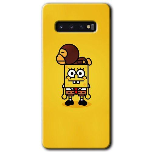 MRCİLETİSİM MRCİLETİSİM Samsung Galaxy S10 Kılıf HD Desen Baskılı Arka Kapak + Temperli Cam - Sünger Bob