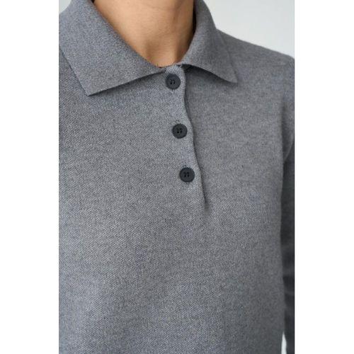 Polo Yaka 3 Düğmeli Kazak - Gri