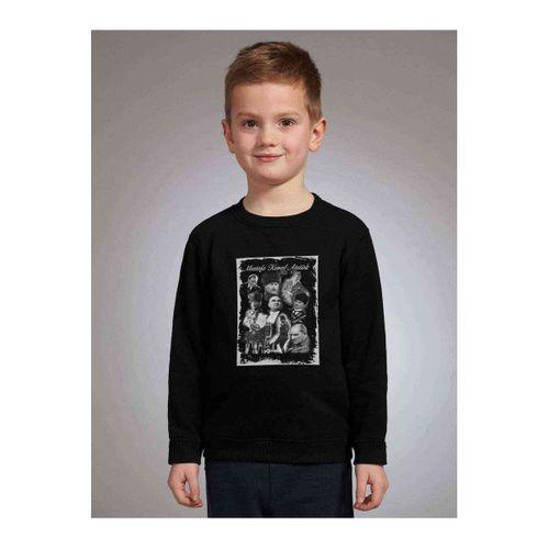 Ulu Önder Gazi Mustafa Kemal Atatürk Kolaj Baskılı Çocuk Siyah Sweatshirt