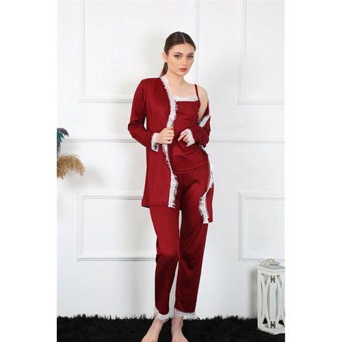 Kadın 3'lü Bordo Sabahlık Takım