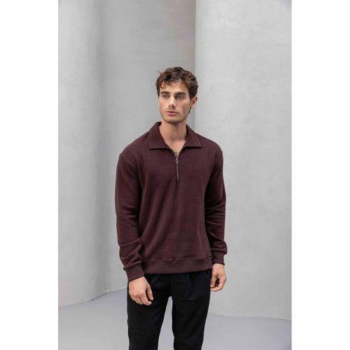 Eric Relax Fit Yarım Fermuarlı Polo Yaka Selanik Kumaş Erkek Sweatshirt - Bordo