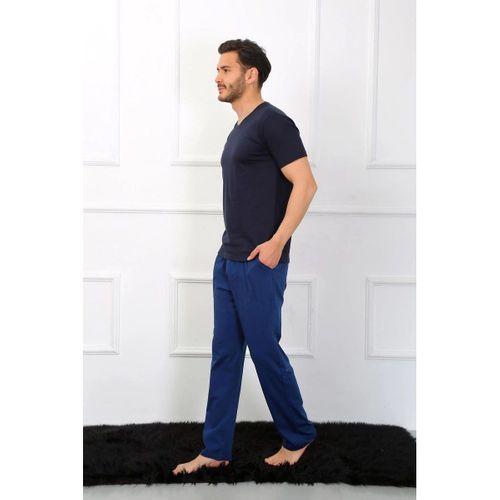 Erkek Penye 3'lü Lacivert V Yaka Pijama Takımı