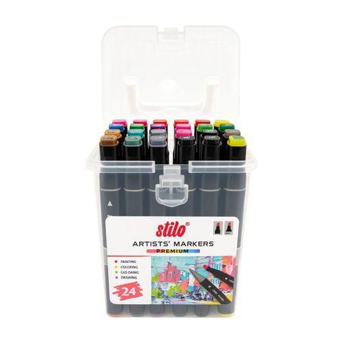 STİLO ÇİFT UÇLU PREMİUM AKRİLİK MARKER PP KUTU 24 Renk