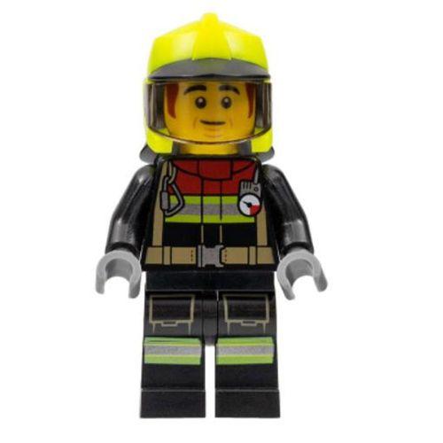 Lego Minifigür - Fire - Male, Black Jacket and Legs with Reflective Stripes and Red Collar cty1362