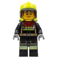 Lego Minifigür - Fire - Male, Black Jacket and Legs with Reflective Stripes and Red Collar cty1362