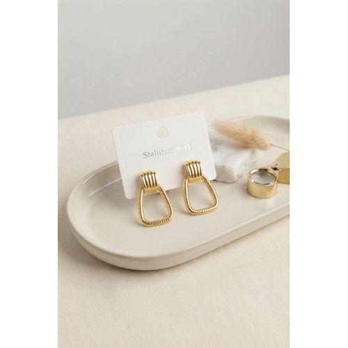 316L Çelik Gold Renk Vintage Trapez Model Küpe