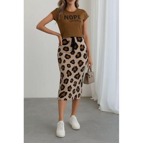 Kadın Kısa Kollu Bisiklet Yaka Viskon Bluz Desenli Dalgıç Etek Ikili Takım