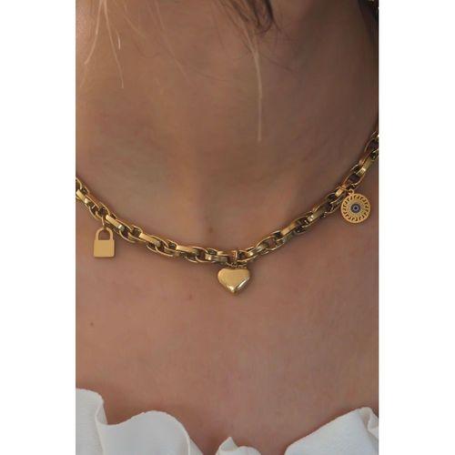Çelik Gold Renk Kalın Zincir Model Kalp Figür Kadın Kolye - TJ-BKO6898