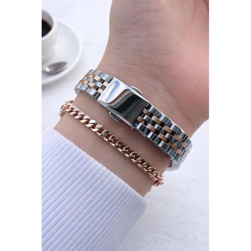 Ferrucci Çelik Kordon 2 Yıl Garantili 3 Atm Suya Dayanıklı Kadın Kol Saati+Bileklik F.EM03591.3