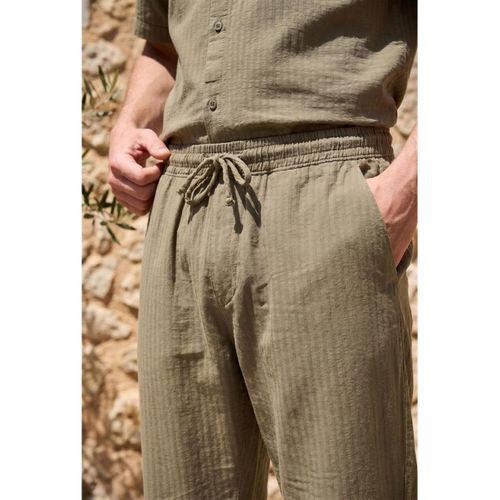 Calvert Tensel Pamuk Kumaş Çizgili Relaxed Fit Erkek Pantolon - Avcı Yeşili