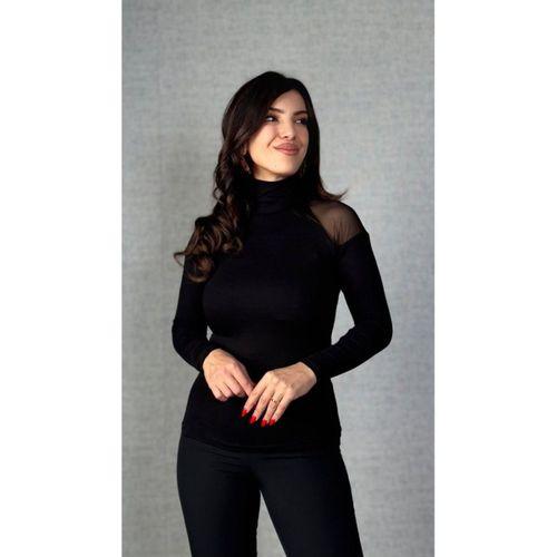 Kadın Omuzları Tül Balıkçı Yaka Viskon Kumaş Bluz