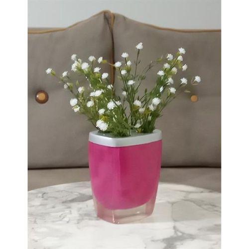 2 Adet Vazo Dahil,Vazoda Çiçek,Beyaz Yapay Çiçek,Vazo Dekoratif Gri Pembe Poliresin 8X4X16Cm