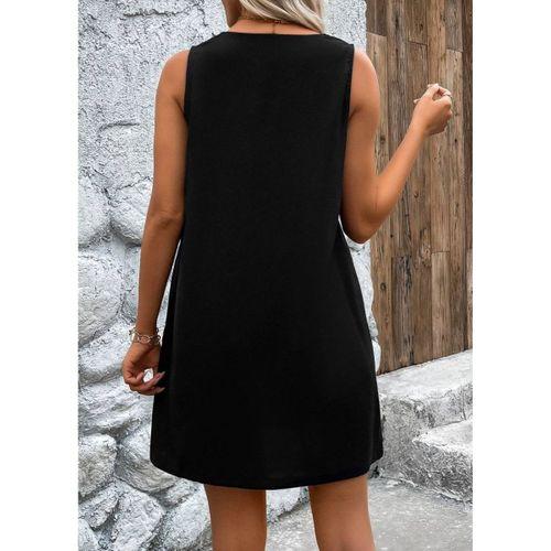 Kadın Askılı V Yakalı Geniş Kesim Detaylı Kısa Janjan Krep Elbise