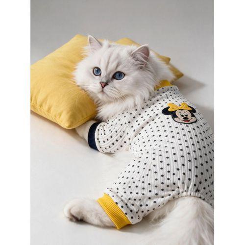 Spotty Sunny Minny Kedi Uyku Seti | Siyah Beyaz Puantiyeli Penye Kedi Tulumu ve Mini Yastık