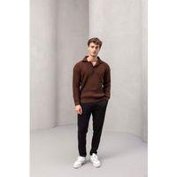 4 Düğmeli Yarım Pat Polo Yaka Kazak Kahve - Bezayağı Kumaş Pantolon Siyah